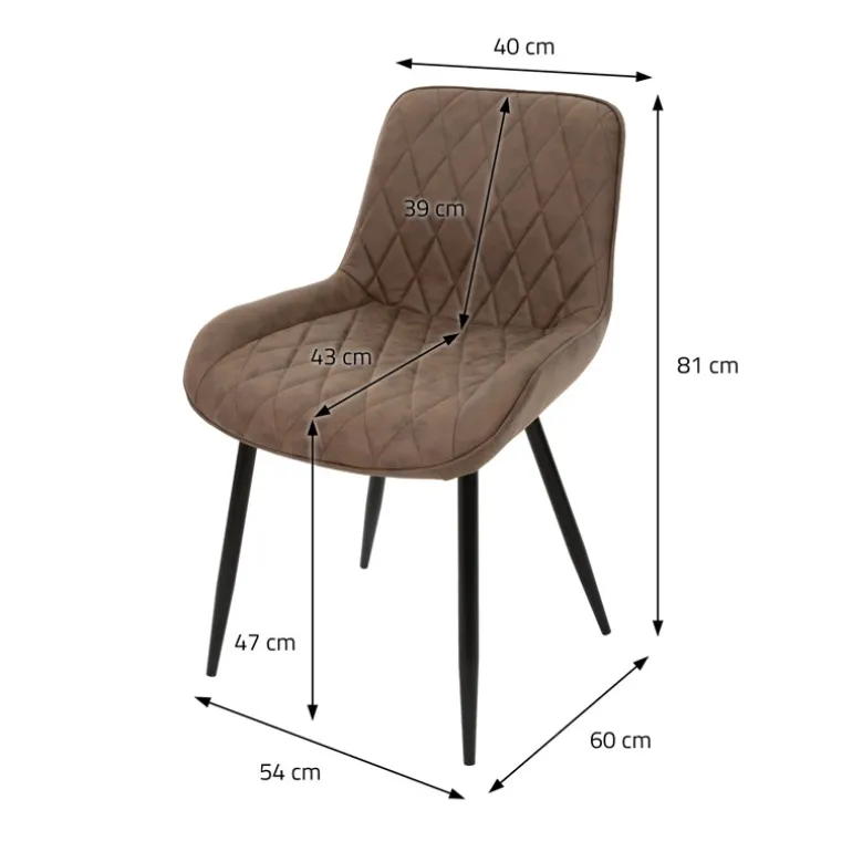 Esszimmerstuhl 2er Set Rauten Steppung Braun Kunstlederbezug mit Metallbeinen inkl. Montagematerial ML-Design
