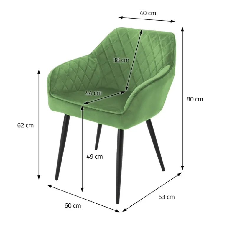 Esszimmerstuhl 2er Set Rauten Steppung mit Rücken- und Armlehnen Salbei Küchenstuhl mit Microfaser-Samtbezug ML-Design