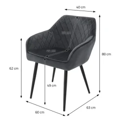 Esszimmerstuhl 4er Set Rauten Steppung Anthrazit Samtbezug mit Metallbeinen inkl. Montagematerial ML-Design