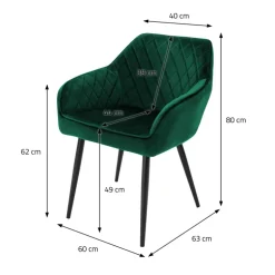 Esszimmerstuhl 4er Set Rauten Steppung mit Rücken- und Armlehnen Dunkelgrün Küchenstuhl mit Microfaser-Samtbezug ML-Design