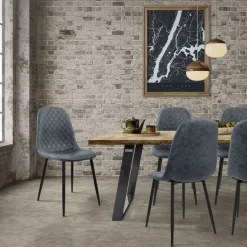 Esszimmerstuhl 4er Set Rauten Steppung mit Rückenlehne Anthrazit Küchenstuhl mit Kunstleder Bezug ML-Design