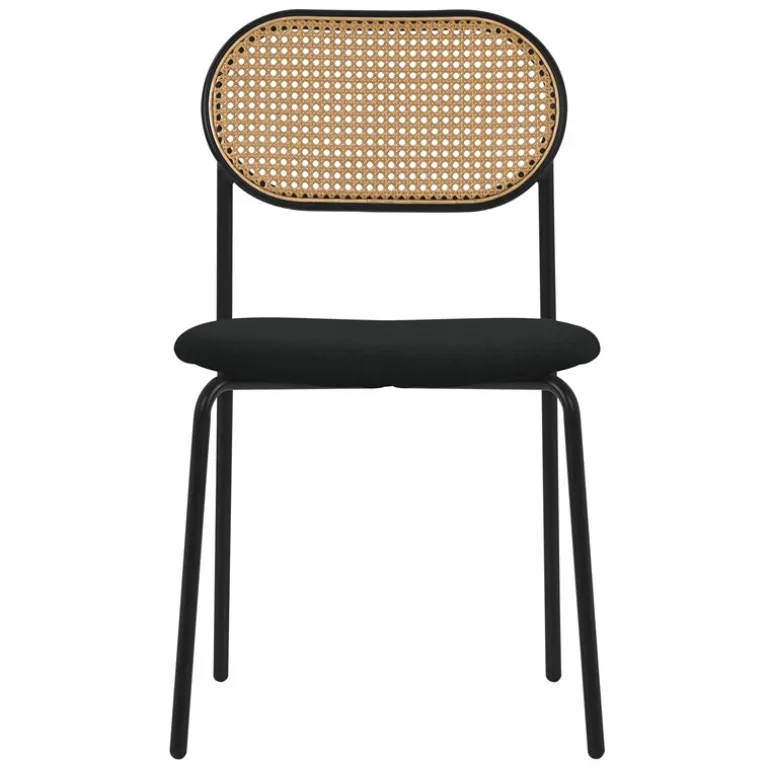 Esszimmerstuhl 2er Set Schwarz bis 120 kg Rattan Rückenlehne ML-Design