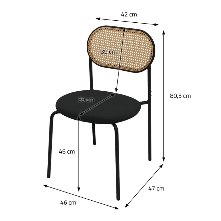 Esszimmerstuhl 2er Set Schwarz bis 120 kg Rattan Rückenlehne ML-Design