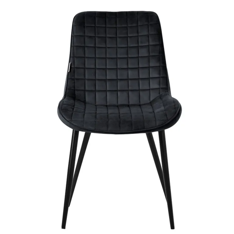 Esszimmerstuhl 2er Set Schwarz mit Samtbezug und Stahlbeinen Küchenstuhl mit Rückenlehne ML-Design