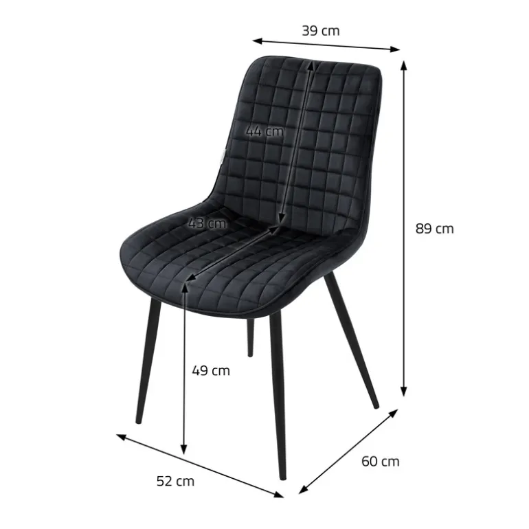 Esszimmerstuhl 2er Set Schwarz mit Samtbezug und Stahlbeinen Küchenstuhl mit Rückenlehne ML-Design