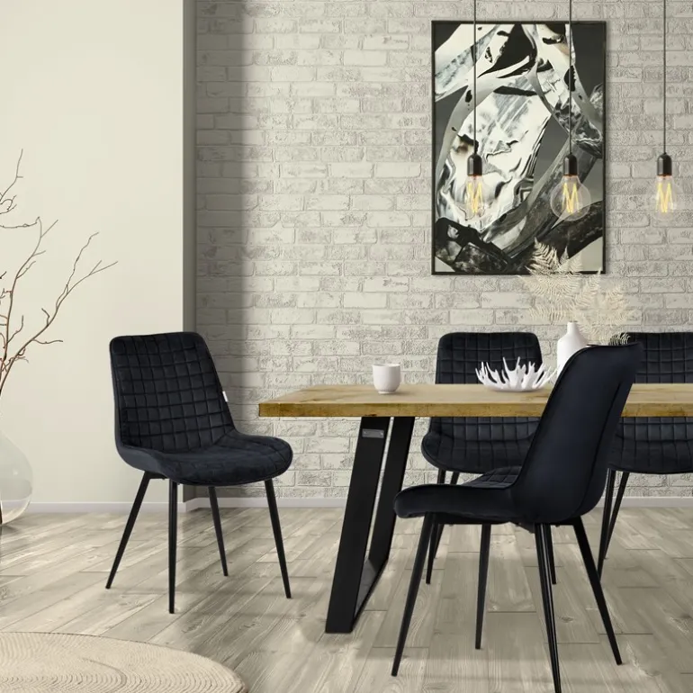 Esszimmerstuhl 2er Set Schwarz mit Samtbezug und Stahlbeinen Küchenstuhl mit Rückenlehne ML-Design