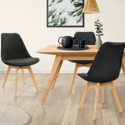 Esszimmerstuhl 4er Set Schwarz Leinenbezug mit Holzbeinen ML-Design