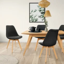 Esszimmerstuhl 4er Set Schwarz Leinenbezug mit Holzbeinen ML-Design