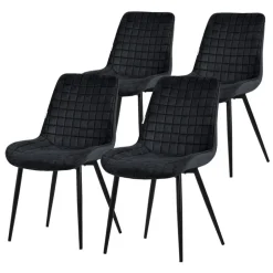 Esszimmerstuhl 4er Set Schwarz mit Samtbezug und Stahlbeinen Küchenstuhl mit Rückenlehne ML-Design