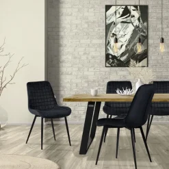 Esszimmerstuhl 4er Set Schwarz mit Samtbezug und Stahlbeinen Küchenstuhl mit Rückenlehne ML-Design
