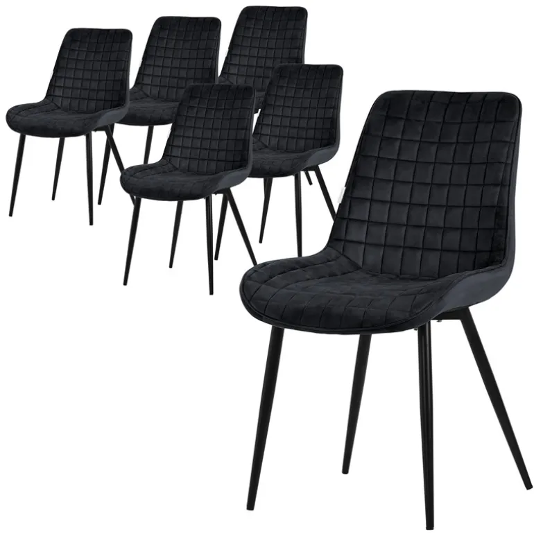 Esszimmerstuhl 6er Set Schwarz mit Samtbezug und Stahlbeinen Küchenstuhl mit Rückenlehne ML-Design