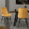 Esszimmerstuhl 2er Set Senfgelb mit Samtbezug und Stahlbeinen Küchenstuhl mit Rückenlehne ML-Design
