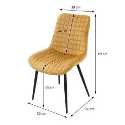 Esszimmerstuhl 2er Set Senfgelb mit Samtbezug und Stahlbeinen Küchenstuhl mit Rückenlehne ML-Design