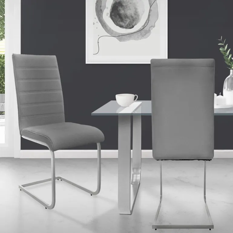 Esszimmerstuhl Freischwinger 2er Set mit Rückenlehne Grau Kunsterlederbezug ML-Design