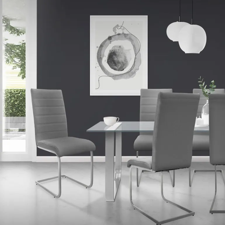 Esszimmerstuhl Freischwinger 2er Set mit Rückenlehne Grau Kunsterlederbezug ML-Design