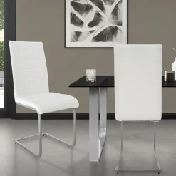 Esszimmerstuhl Freischwinger 2er Set mit Rückenlehne Weiß Kunsterlederbezug ML-Design