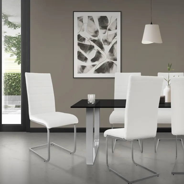 Esszimmerstuhl Freischwinger 2er Set mit Rückenlehne Weiß Kunsterlederbezug ML-Design