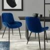 Esszimmerstuhl mit Rauten Steppung 2er Set Dunkelblau Samtbezug mit Metallbeinen inkl. Montagematerial ML-Design