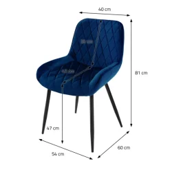 Esszimmerstuhl mit Rauten Steppung 2er Set Dunkelblau Samtbezug mit Metallbeinen inkl. Montagematerial ML-Design