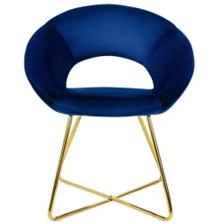 Esszimmerstuhl mit runder offener Rückenlehne Blau aus Samt mit goldenen Metallbeinen ML-Design