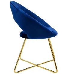 Esszimmerstuhl mit runder offener Rückenlehne Blau aus Samt mit goldenen Metallbeinen ML-Design