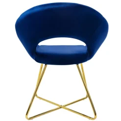 Esszimmerstuhl mit runder offener Rückenlehne Blau aus Samt mit goldenen Metallbeinen ML-Design