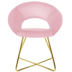Esszimmerstuhl mit runder offener Rückenlehne Rosa aus Samt mit goldenen Metallbeinen ML-Design
