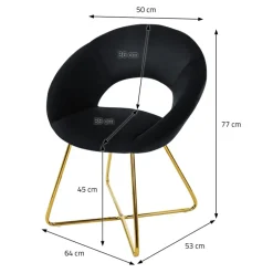 Esszimmerstuhl mit runder offener Rückenlehne Schwarz aus Samt mit goldenen Metallbeinen ML-Design