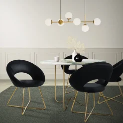 Esszimmerstuhl mit runder offener Rückenlehne Schwarz aus Samt mit goldenen Metallbeinen ML-Design