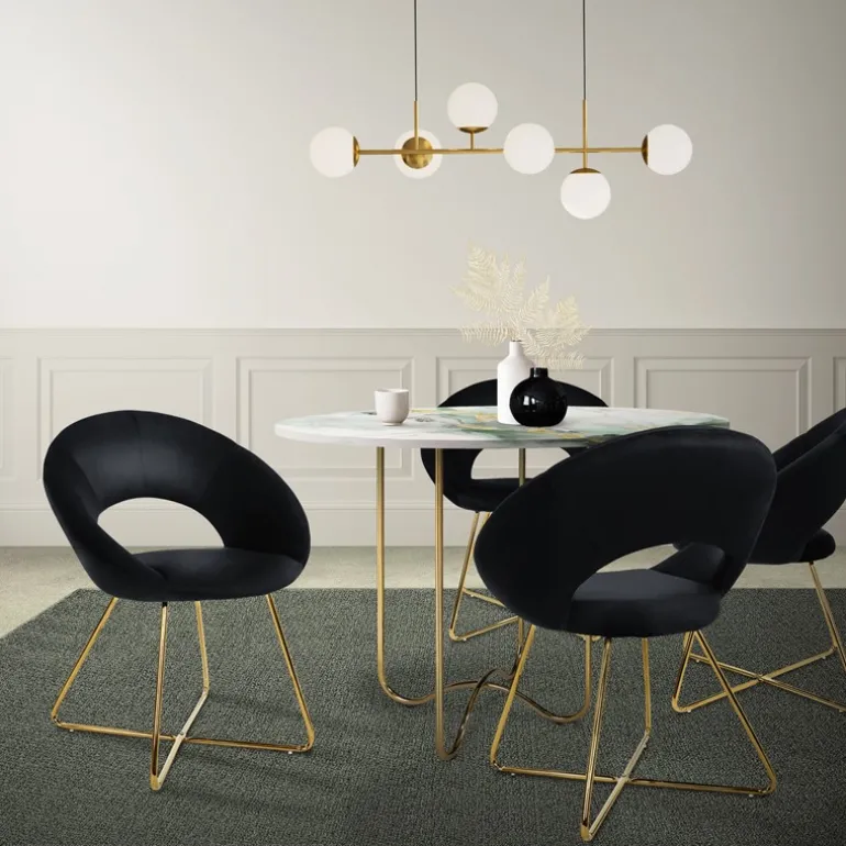 Esszimmerstuhl mit runder offener Rückenlehne Schwarz aus Samt mit goldenen Metallbeinen ML-Design