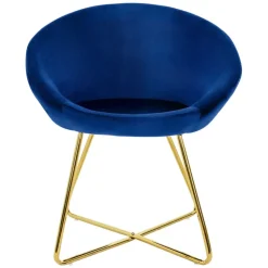 Esszimmerstuhl mit runder Rückenlehne Blau aus Samt mit goldenen Metallbeinen ML-Design