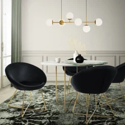 Esszimmerstuhl mit runder Rückenlehne Schwarz aus Samt mit goldenen Metallbeinen ML-Design
