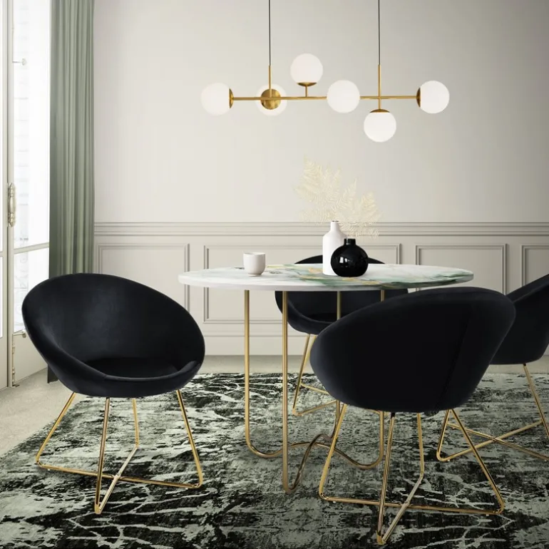 Esszimmerstuhl mit runder Rückenlehne Schwarz aus Samt mit goldenen Metallbeinen ML-Design