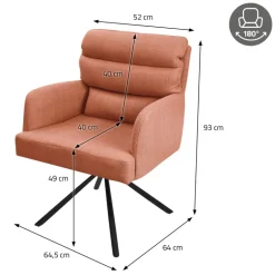 Esszimmerstuhl Orange drehbar mit abnehmbaren Rückenkissen gepolstert bis 120 Kilogramm ML-Design