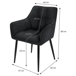 Esszimmerstuhl Schwarz aus Frotteestoff mit dickem gepolsterter Sitz ML-Design