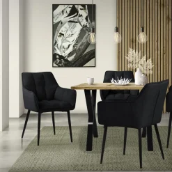 Esszimmerstuhl Schwarz aus Frotteestoff mit dickem gepolsterter Sitz ML-Design