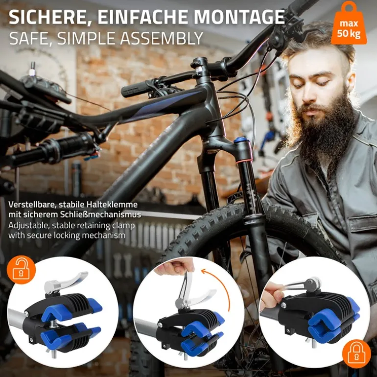 Fahrrad Montageständer Reparaturständer auch für E-Bikes bis 50 kg höhenverstellbar 360° drehbar aus Stahl