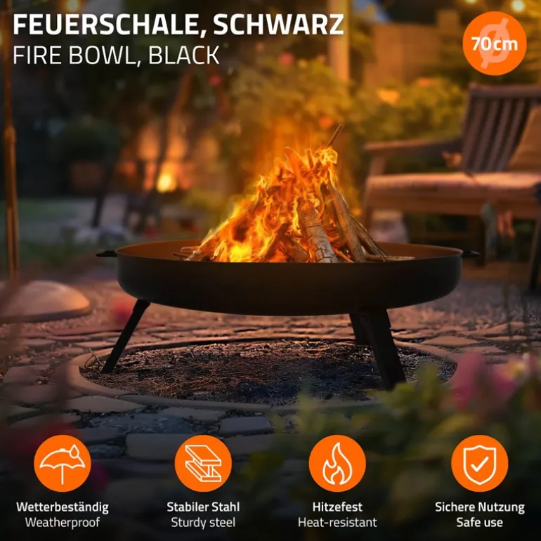 Feuerschale 70 cm mit Dreibeingestell und klappbaren Füßen Stahl Feuerkorb