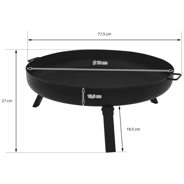 Feuerschale 70 cm mit Dreibeingestell und klappbaren Füßen Stahl Feuerkorb