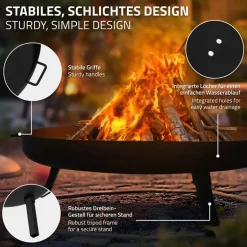 Feuerschale 80 cm mit Dreibeingestell und klappbaren Füßen Stahl Feuerkorb
