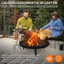 Feuerschale 80 cm mit Dreibeingestell und klappbaren Füßen Stahl Feuerkorb