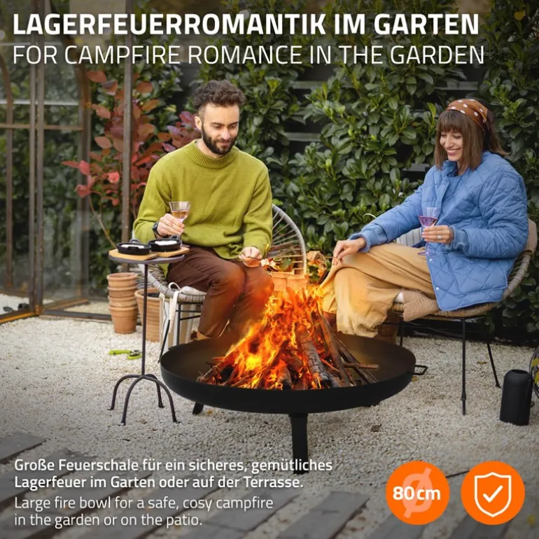 Feuerschale 80 cm mit Dreibeingestell und klappbaren Füßen Stahl Feuerkorb