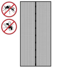 Fliegengitter Klebmontage ohne Bohren 100x210 cm Schwarz aus Polyester