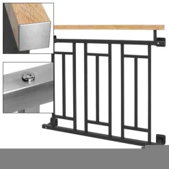 Französischer Balkon Anthrazit 90x100 cm mit 3 Füllelementen, Holzoptik aus verzinkter Stahl