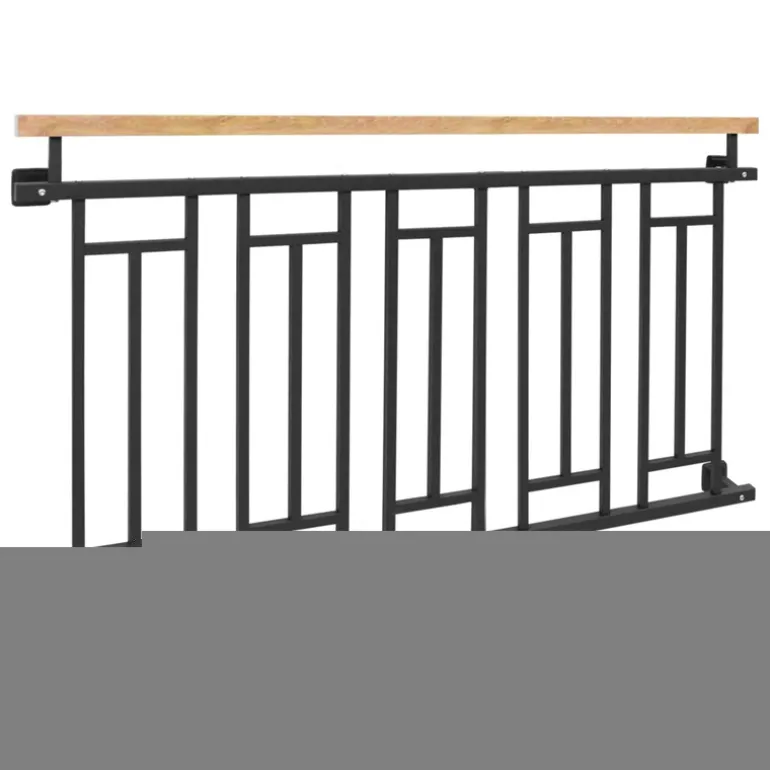 Französischer Balkon Anthrazit 90x156 cm mit 5 Füllelementen, Holzoptik aus verzinkter Stahl