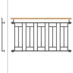 Französischer Balkon Anthrazit 90x156 cm mit 5 Füllelementen, Holzoptik aus verzinkter Stahl