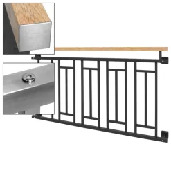 Französischer Balkon Anthrazit 90x156 cm mit 5 Füllelementen, Holzoptik aus verzinkter Stahl