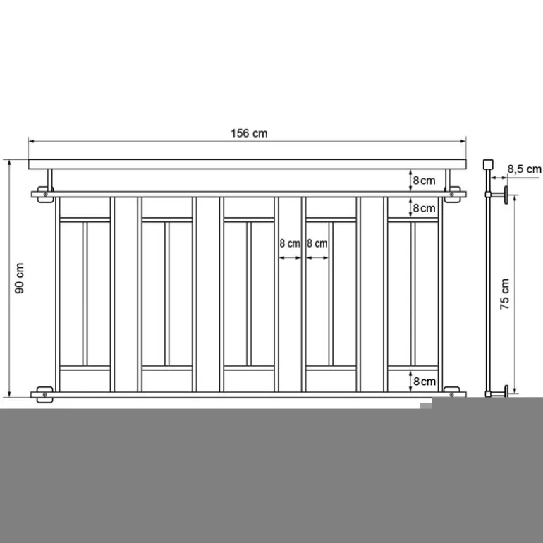 Französischer Balkon Anthrazit 90x156 cm mit 5 Füllelementen, Holzoptik aus verzinkter Stahl