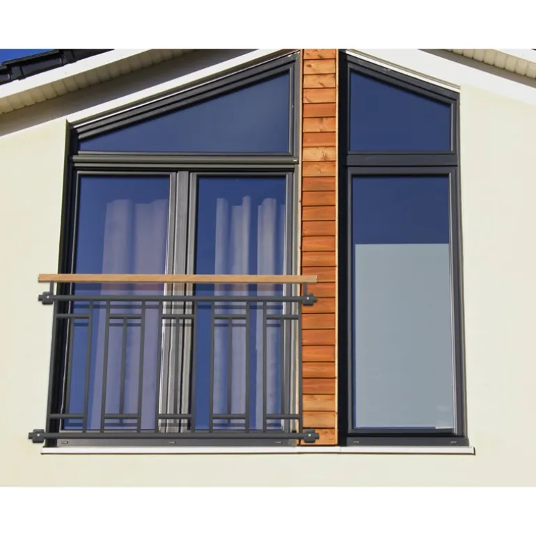Französischer Balkon Anthrazit 90x156 cm mit 5 Füllelementen, Holzoptik aus verzinkter Stahl