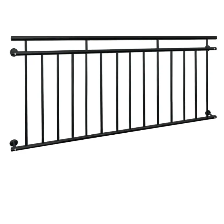 Französischer Balkon Schwarz 184x90 cm mit 14 Füllstäben aus pulverbeschichtetem Stahl